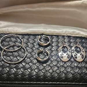 Chic Earring Trio- Silver Hoop and Dangle Earrings Set.